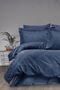 طقم غطاء لحاف من الجاكار المزدوج - طقم غطاء لحاف من القطن الساتان المزخرف بأوراق الشجر -Aura Indigo