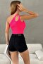 Single Shoulder Detailed Ribbed Textured Fuchsia Knitwear Blouse 0300 - 2