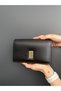 Women's Black Gold Buckle Detailed Leather Hand and Shoulder Bag - 4