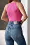 Women's Stretchy Knitwear Fabric Ruffled Sleeveless Basic Pink Blouse 0296 - 5