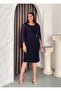 Women's Plus Size Crew Neck Drape Chiffon Detail Brooch Midi Stretchy Evening Dress 24860 - 3