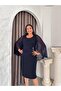 Women's Plus Size Crew Neck Drape Chiffon Detail Brooch Midi Stretchy Evening Dress 24860 - 6