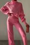Crop Hand-Interwoven Turtleneck Sweater and High-Waisted Knit Pants Bottom Top Pink Knitwear Set 015 - 5