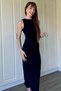 Draped Midi Navy Blue Dress - 7