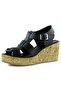 Xena Black Genuine Calfskin Cork Sole Look Wedge Heeled Gladiator Sandals - 4