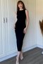 Draped Midi Navy Blue Dress - 3