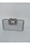 WOMEN'S SATIN SILVER EVENING DRESS WITH STONE BUCKLE CLUTCH PORTFOLIO HAND WEDDING ENGAGEMENT EVENING BAG - 3