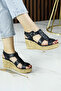 Xena Black Genuine Calfskin Cork Sole Look Wedge Heeled Gladiator Sandals