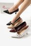New Season Burgundy Patent Leather Women's Heeled Shoes Stiletto - 5