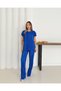 Women's Pleated Casual Blouse and Pocket Trousers Set - 4