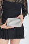 Women's Silver Metal Line Detailed Evening Dress Baguette Bag with Shoulder Chain - 4