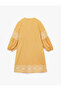 Cotton Embroidery Detail Comfortable Fit Long Balloon Sleeve Tie-Up Neck Mini Dress - 4