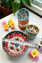 1 Piece 16 cm + 12 Pieces 8 cm Total 13 Pieces Handmade Tile Motif Ceramic Mixed Color Bowl Set - 3