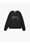 Raised Long Sleeve Crew Neck Stone Printed Oversize Sweatshirt - 3