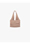 Draped Degaje Collar Sleeveless Slim Fit Crop Blouse - 4