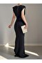 Women's Black Wrap Neckline Ruffled Skirt Prom Wedding Dress - 4