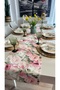 Roza Stain-Resistant Floral Patterned Pink Ecru Runner (Napkins Not Included) - 4