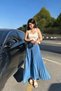 Women's Brown Elastic Waist Plain Pleated Maxi Length Skirt