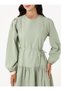 Balloon Sleeve Tie Detail Hijab Dress - Green - - 4