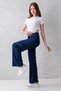 Women's Navy Blue High Waist Elastic Waist Lace up Stretchy Wide Leg Palazzo Wrap Women's Trousers - 6
