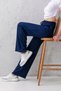 Women's Navy Blue High Waist Elastic Waist Lace up Stretchy Wide Leg Palazzo Wrap Women's Trousers - 7
