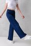 Women's Navy Blue High Waist Elastic Waist Lace up Stretchy Wide Leg Palazzo Wrap Women's Trousers - 5