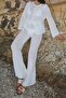 White Openwork Cardigan-Pants Women's Knitwear Bottom Top Beach Suit - 4