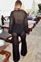 Black Openwork Cardigan-Pants Women's Knitwear Bottom Top Beach Suit - 5