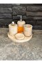 Travertine Natural Stone 5-Piece Bathroom Set – Brass Chrome Detailed Cover - 2