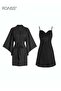 Women Pajamas with V-Neck Design Women Home Wear Set Same Color Outer Robe Lace Element Nightgown