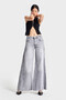 Women's Gray Color 4S5-12 Palazzo Fit Inner Length 83cm 100% Cotton Mid Waist Denim Jean - 5