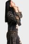 Women's Dark Tint Color 4W5-87 Special Flower Embroidered Oversize Special Design Denim Jacket - 4