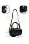 Crinkle Textured Black Shk207 Faux Leather Charm Detailed Zippered Adjustable Strap Hand, Arm and Shoulder Bag - 4