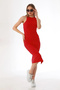 Red Slit Midi Length Corded Pencil Dress 113 cm - 3