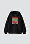 Cherries Leopard Printed Oversize Unisex Black Hoodie