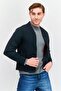 Men Solid Bomber Jacket, Black