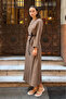 Brown Dress with Stitching Detail - 4