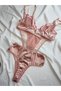 Powder Transparent Lace Flower Embroidered Satin Detailed Bodysuit - 4