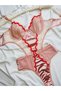 Powder Transparent Lace Flower Embroidered Satin Detailed Bodysuit - 6