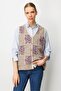 Women's Pıtırcık Floral Patchwork Felt Wool Vest Beige_Purple - 2