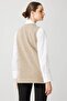 Women's V-Neck Front Felt Zippered Short Wool Vest K.Beige - 3