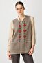 Women's O-Neck Front Embroidered Wool Vest K.Beige