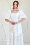 White Balloon Sleeve Detailed Lined Dress - 3