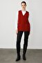 Women's V-Neck Felt Zippered Short Wool Vest in the Front Y.Red - 6