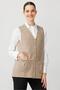 Women's V-Neck Front Felt Zippered Short Wool Vest K.Beige