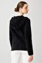 Women's Hooded Zippered Short Knitwear Sweatshirt Black - 7