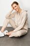 Women's Kangaroo Pocket Sweat Tracksuit Top Beige - 3
