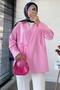 Side Tie Shirt Collar Poplin Kimono -Pink - 6
