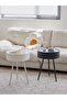 Round Side Table with Triangle Metal Legs, Coffee Table with Storage Shelf, Bedside Table, Black Col - 5