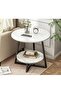 Round Coffee Table, Double Layer Sofa Side Table End Table, Imitation Marble Coffee Round Table Snac - 2